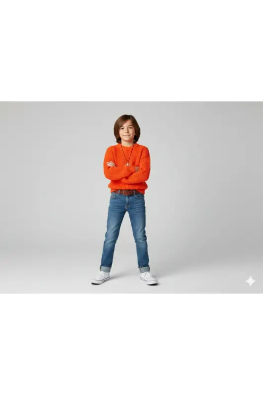 Boys' Crew Neck Thessaloniki Knit Sweater (2-13 Years) - ORANGE - 3