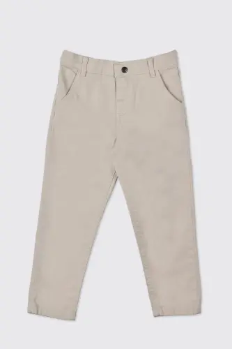 Boys' Elastic Waist Pleated Detail Beige Trousers - 037-Beige - 3