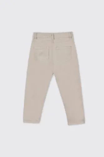 Boys' Elastic Waist Pleated Detail Beige Trousers - 037-Beige - 4