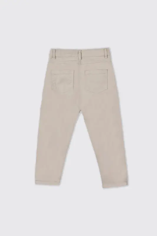 Boys' Elastic Waist Pleated Detail Beige Trousers - 037-Beige - 4