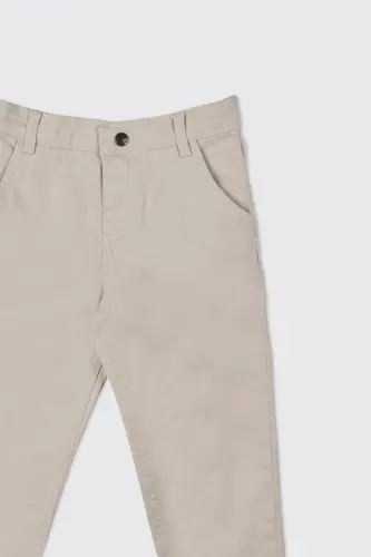Boys' Elastic Waist Pleated Detail Beige Trousers - 037-Beige - 5