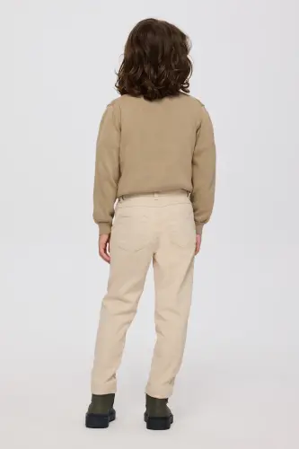 Boys' Elastic Waist Pleated Detail Beige Trousers - 037-Beige - 7