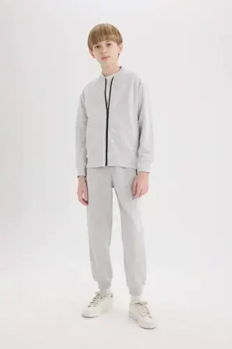 Boy's Elastic Waistband Pique Basic Plain Sweatpants-Optical Gray Melange - 3