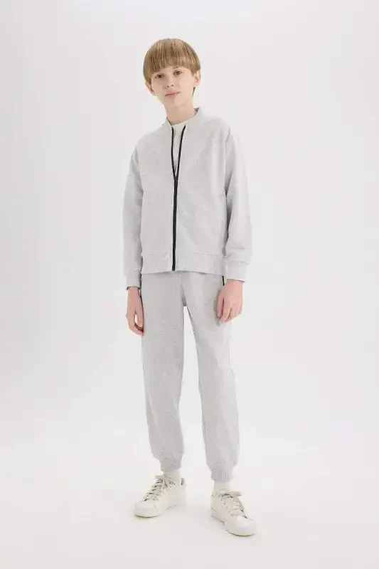 Boy's Elastic Waistband Pique Basic Plain Sweatpants-Optical Gray Melange - 3