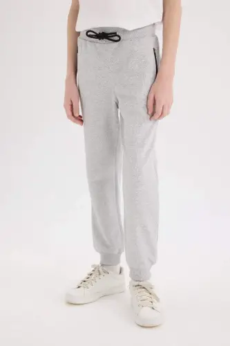 Boy's Elastic Waistband Pique Basic Plain Sweatpants-Optical Gray Melange - 4