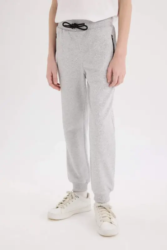 Boy's Elastic Waistband Pique Basic Plain Sweatpants-Optical Gray Melange - 4