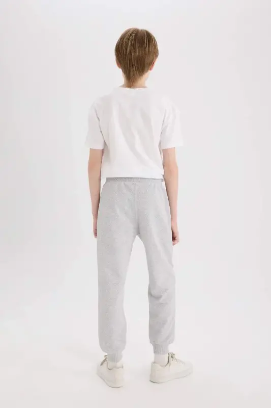 Boy's Elastic Waistband Pique Basic Plain Sweatpants-Optical Gray Melange - 6