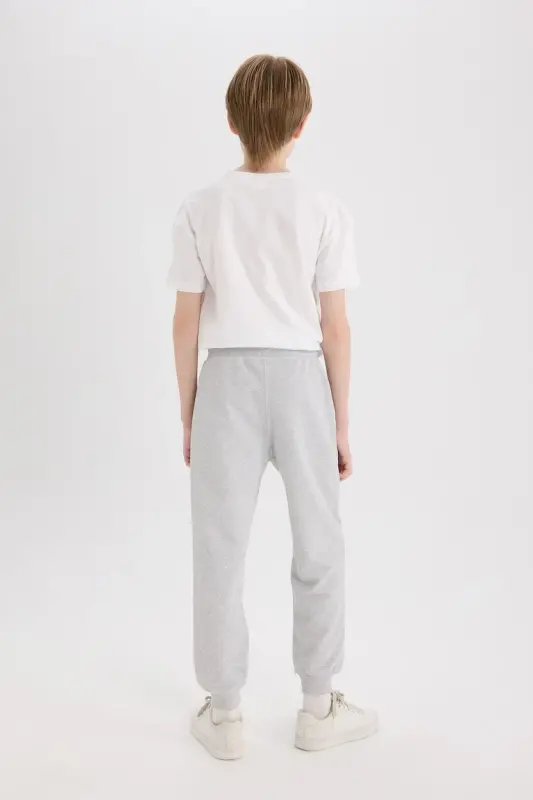 Boy's Elastic Waistband Pique Basic Plain Sweatpants-Optical Gray Melange - 2