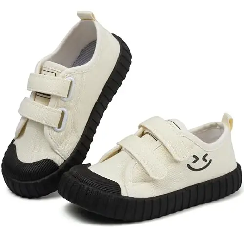 Boy's Girl's Toddlers Canvas Shoes Slip-On Lightweight Kids Sneakers Hook and Loops Casual Skin-Friendly Walking Running Shoes with Multicolor Sole (Toddler/Little Kids) 