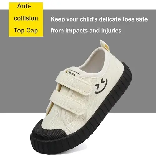 Boy's Girl's Toddlers Canvas Shoes Slip-On Lightweight Kids Sneakers Hook and Loops Casual Skin-Friendly Walking Running Shoes with Multicolor Sole (Toddler/Little Kids) - 3