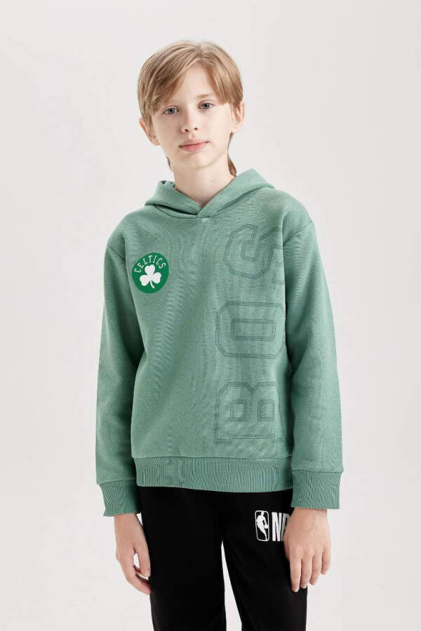 Boy's Green NBA Boston Celtics Hooded Sweatshirt with Back Print - 1