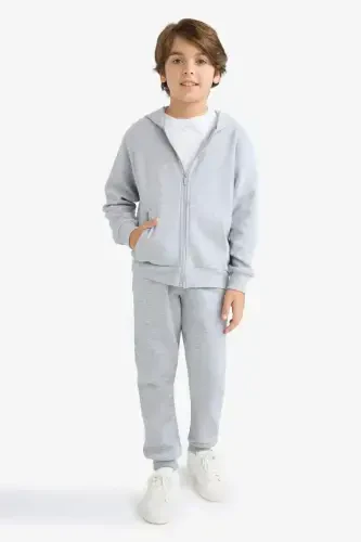 Boys Grey Hooded School Cardigan T7468a623au-Grey - DEFACTO (1)