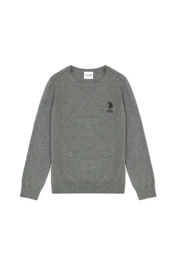 Boys' Grey Melange Basic Sweater 50269409-VR086 - 1
