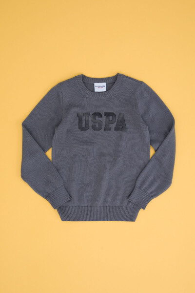 Boys' Grey Melange Crew Neck Knit Sweater 50260600-VR109 - 13