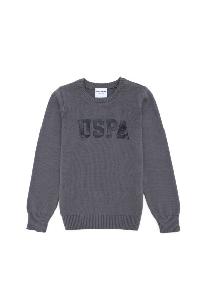 Boys' Grey Melange Crew Neck Knit Sweater 50260600-VR109 - 14