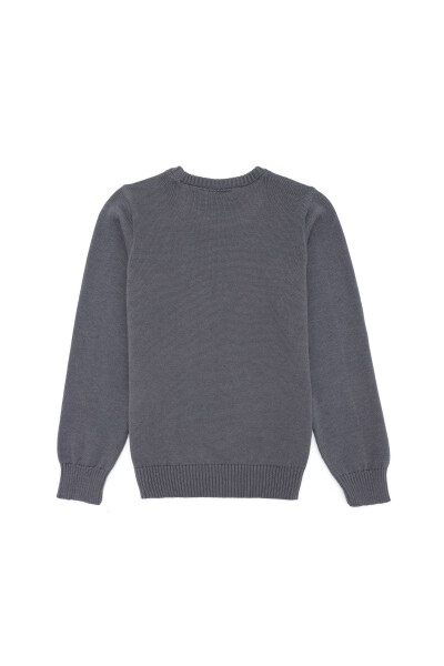 Boys' Grey Melange Crew Neck Knit Sweater 50260600-VR109 - 15