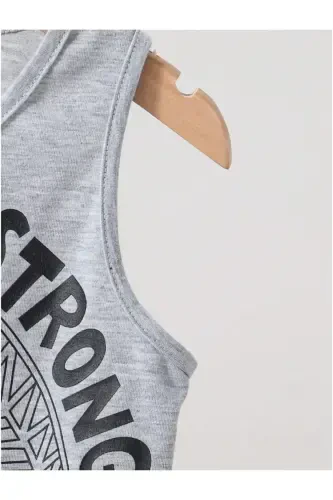 Boys Grey-Red Strongly Printed Sleeveless T-Shirt-Shorts Set-Grey - 3