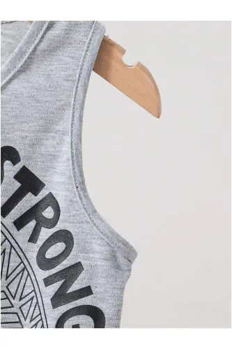 Boys Grey-Red Strongly Printed Sleeveless T-Shirt-Shorts Set-Grey - 3