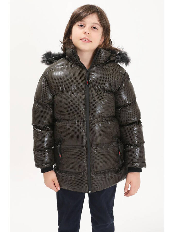 Boys' Hexagon Patterned Green Puffer Jacket 15589 - 7