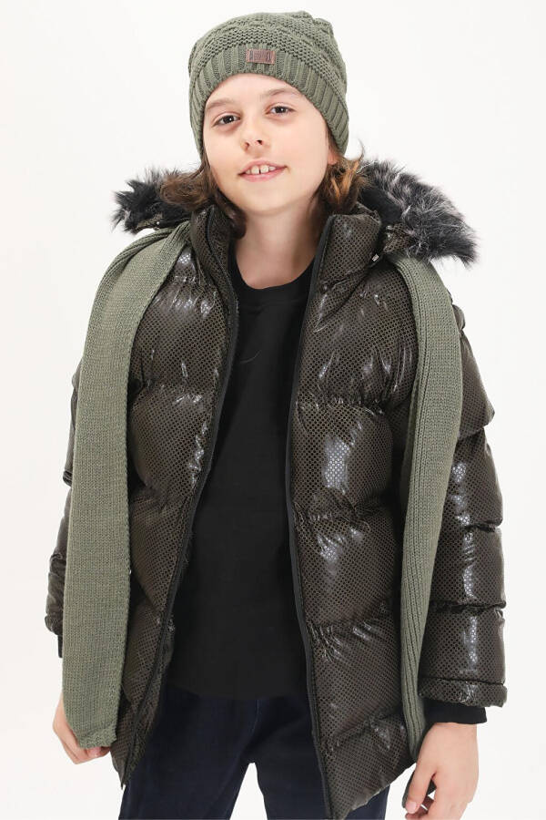 Boys' Hexagon Patterned Green Puffer Jacket 15589 - 16