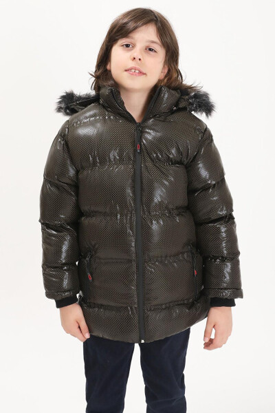 Boys' Hexagon Patterned Green Puffer Jacket 15589 - 17