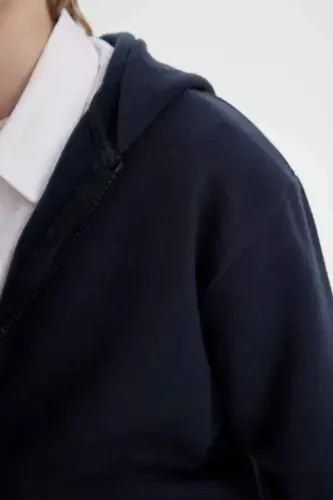 Boys' Hooded Navy Blue Zippered School Jacket X7382a624au - 8