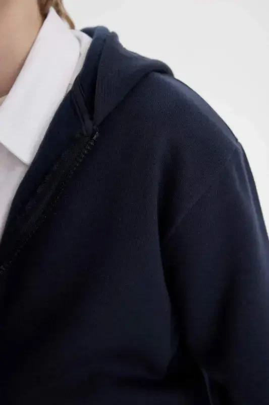 Boys' Hooded Navy Blue Zippered School Jacket X7382a624au - 8
