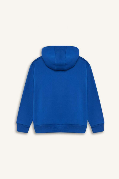 Boys' Hooded Sports Printed Thick Sweatshirt Dark Blue - 9