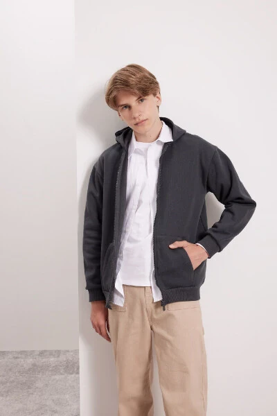 Boys' Hooded Zip-Up School Jacket X7382A624AU - DEFACTO