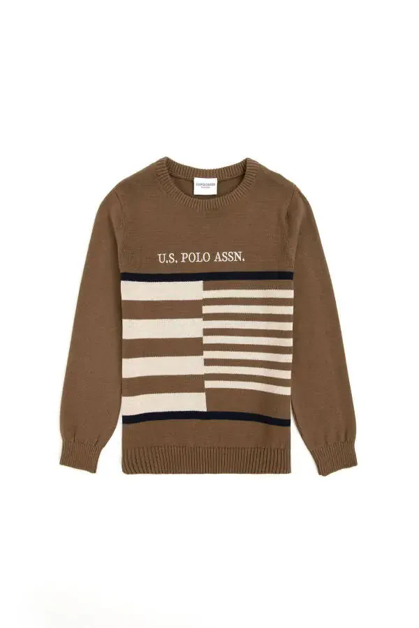 Boys' Khaki Crew Neck Sweater 50293025-vr027 - 1