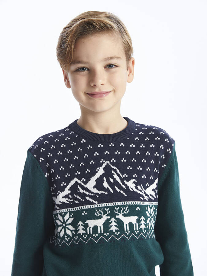 Boy's Knit Sweater with Bike Pattern, Comfortable Fit and Crew Neck - 13