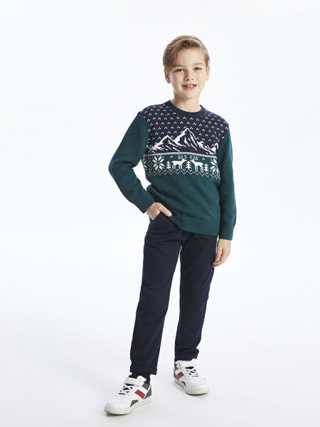 Boy's Knit Sweater with Bike Pattern, Comfortable Fit and Crew Neck - 14