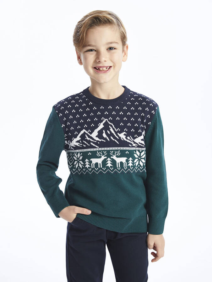 Boy's Knit Sweater with Bike Pattern, Comfortable Fit and Crew Neck - 9