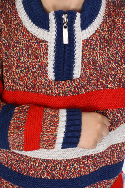 Boys' knitted sweater, regular fit, mandarin collar, zippered. - 2