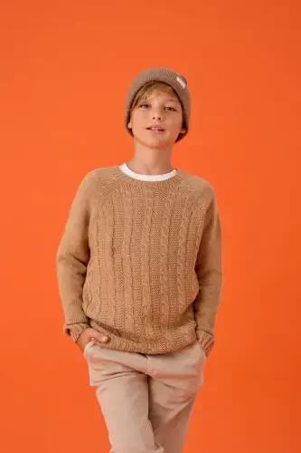 Boy's Knitted Sweater with Knit Pattern - CAMEL - 2