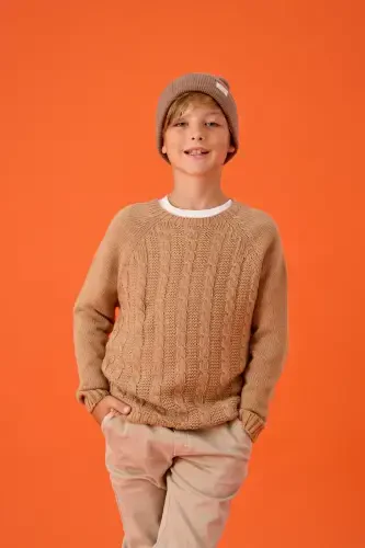 Boy's Knitted Sweater with Knit Pattern - CAMEL - 3