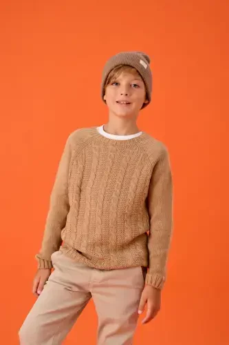 Boy's Knitted Sweater with Knit Pattern - CAMEL - 4