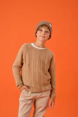 Boy's Knitted Sweater with Knit Pattern - CAMEL - 5