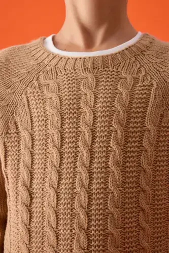 Boy's Knitted Sweater with Knit Pattern - CAMEL - 6