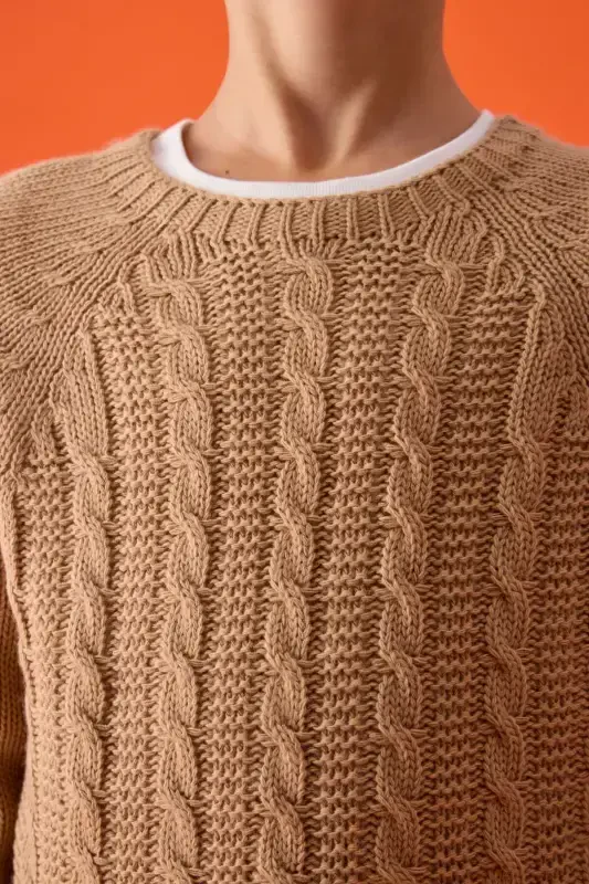 Boy's Knitted Sweater with Knit Pattern - CAMEL - 6
