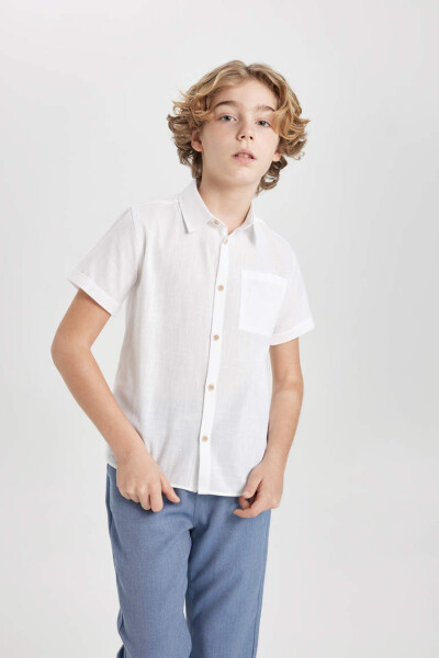 Boys' Linen Look Short Sleeve Polo Shirt White - 1