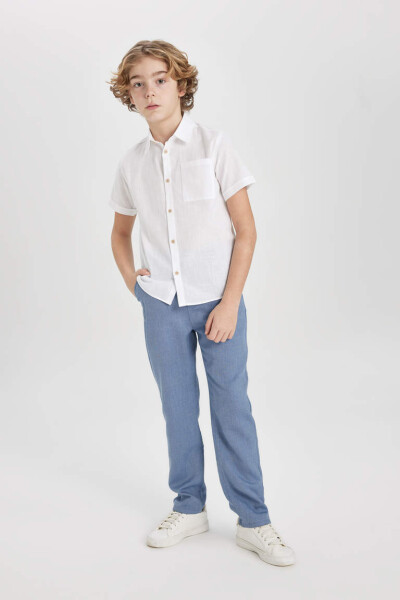 Boys' Linen Look Short Sleeve Polo Shirt White - 2