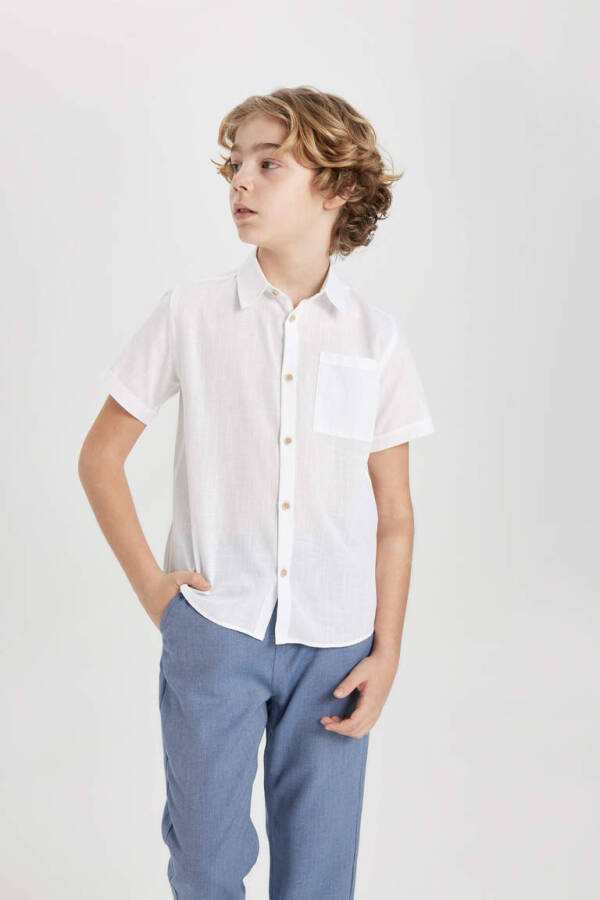 Boys' Linen Look Short Sleeve Polo Shirt White - 3