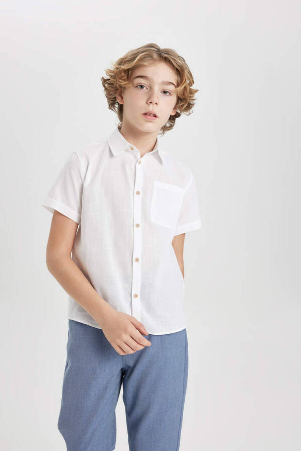 Boys' Linen Look Short Sleeve Polo Shirt White - 4