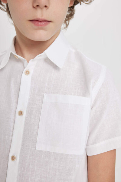 Boys' Linen Look Short Sleeve Polo Shirt White - 5