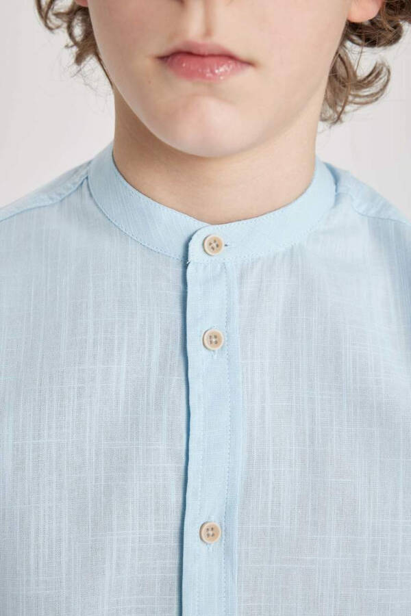 Boys' Linen Look Short Sleeve Shirt with Collar Light Blue - 5