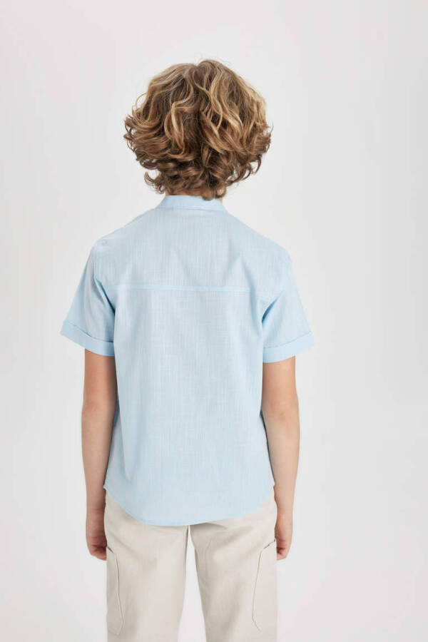 Boys' Linen Look Short Sleeve Shirt with Collar Light Blue - 6