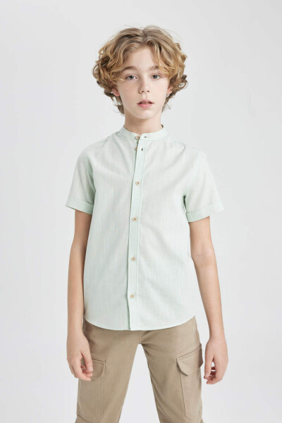 Boys' Linen Look Short Sleeve Shirt with Collar Mint - 1