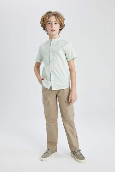 Boys' Linen Look Short Sleeve Shirt with Collar Mint - 2