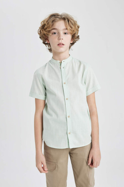 Boys' Linen Look Short Sleeve Shirt with Collar Mint - 3